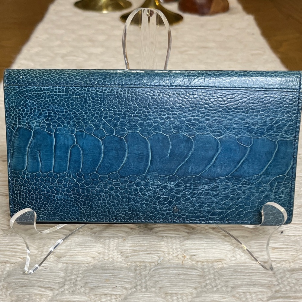 EUC Yves Saint Laurent Croc Embossed Blue Leather Wallet